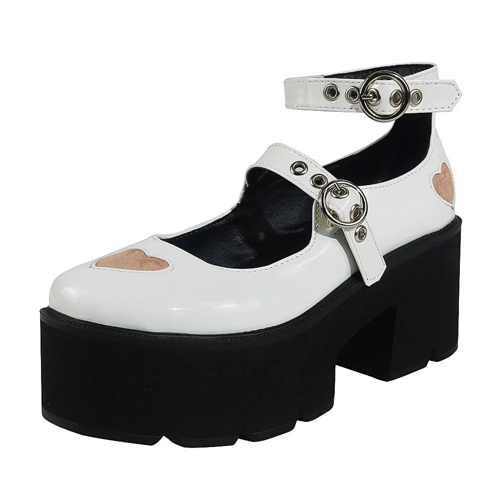 2022 Brand New Sale Block Heels Buckles Heart Platform Black Gothic Girls Cosplay Lolita Mary Janes Pumps Shoes Women