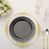 10 Pack | 10" Black / Silver Beaded Rim Plastic Dinner Plates, Disposable Round Party Plates