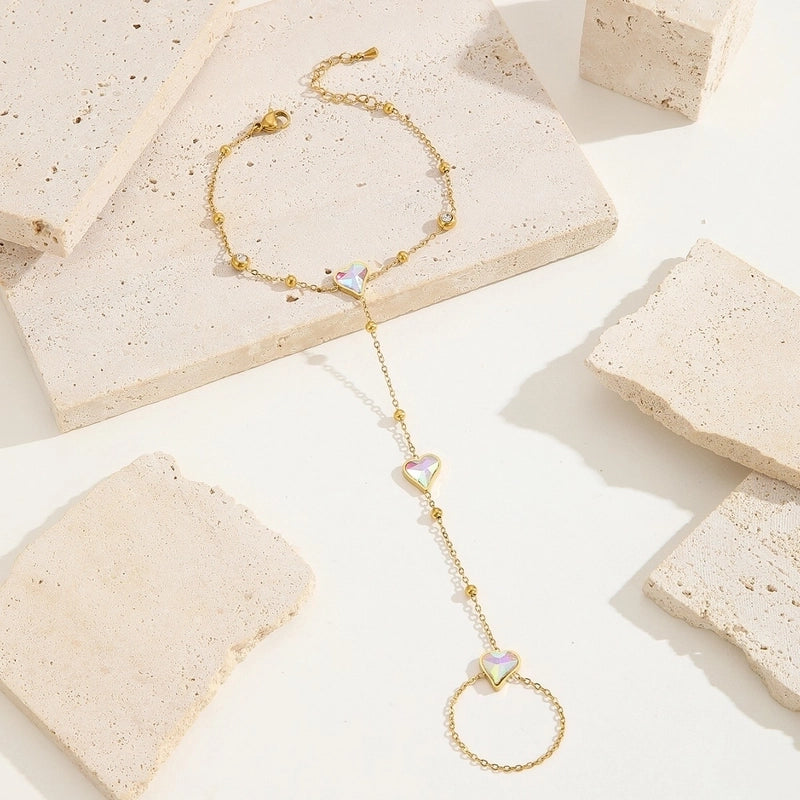 Elegant Heart Shape Titanium Steel Zircon Cable Chain Bracelets In Bulk