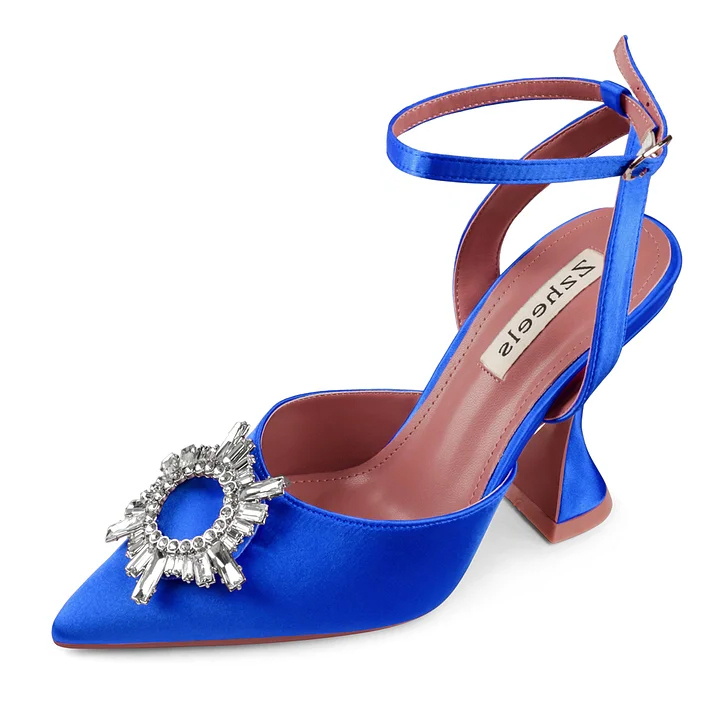9.5cm/3.74 inch Slingback Begum Classic Pumps Pointed Toe Strappy Silk Sandals