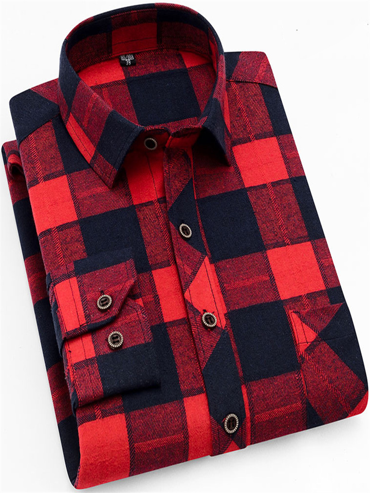 Spring New Men's Brushed Plaid Shirt Casual Facecloth Plaid Shirt Casual Shirt