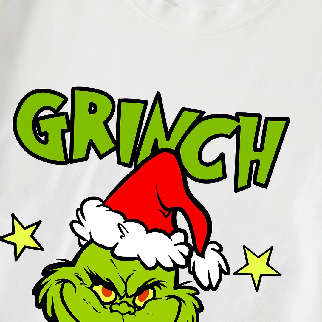 Cute Cartoon and Funny Christmas Slogan Print Contrast White Long Sleeve with Classic Red and Black Plaid Pants Family Matching Pajamas