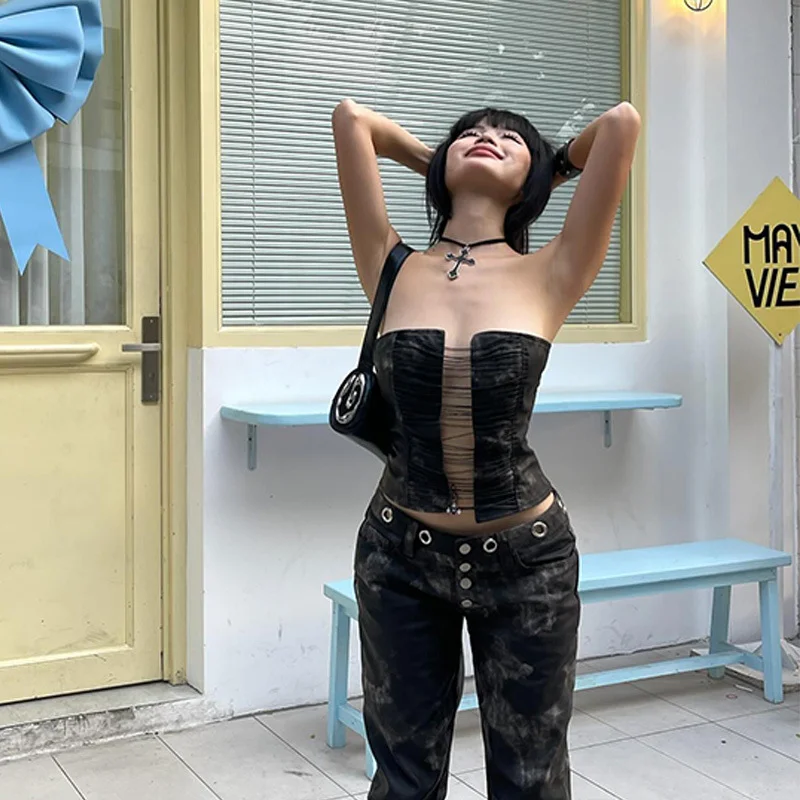 Brownm Brownm Summer Women's Fashion Sexy Hollow Out Royal Sister Pure Desire Wind A Word Shoulder Retro Wipe Chest Vest