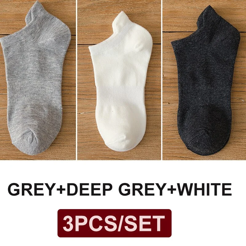 FINETOO 3 Pairs/Set Cotton Men's Socks Harajuku Boat Socks Lift Up Solid Colors Man Sock Sox  Male Invisible Short 38-44 Socks
