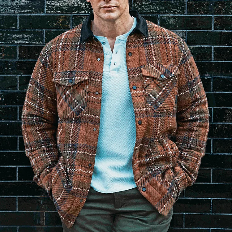 Fashion Plaid Casual Shirt Men's Jacket