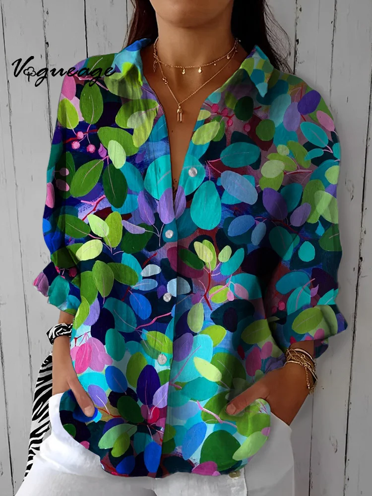 Beautiful And Dazzling Bright Leaves Printed Cotton And Linen Shirt