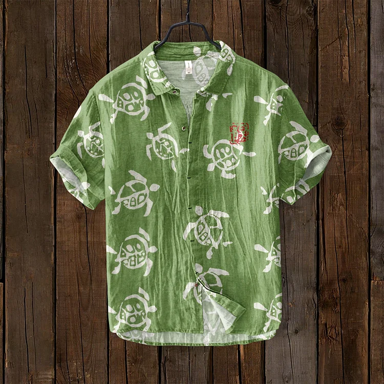 Vintage Sea Turtle Art Pattern Linen Blend Cozy Shirt