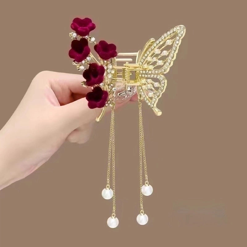 Metal Butterfly Hairpin Women’s High-grade Temperament Half-tie Hair Tassel Pendant Hair Accessories New Back Head Clip