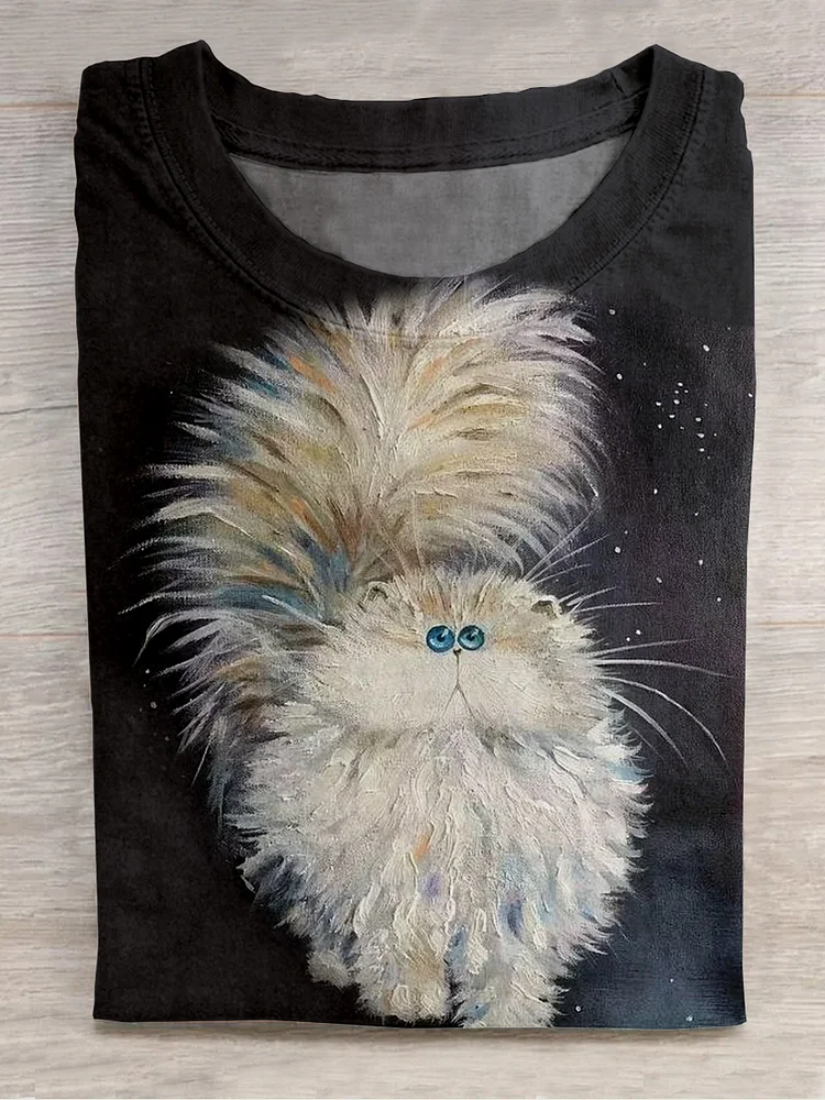 Cute Kitten Cat Animal Casual Print T-shirt