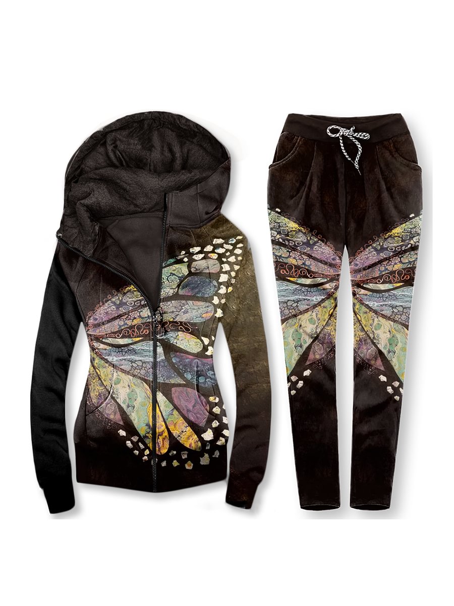 Women's Contrast Print Casual Hoodie Set