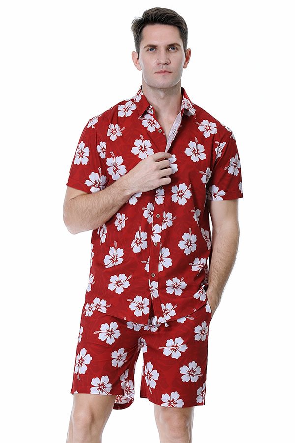 Red Floral Shirt Suit For Men | Summer End Clearance Alex Vando Fashion