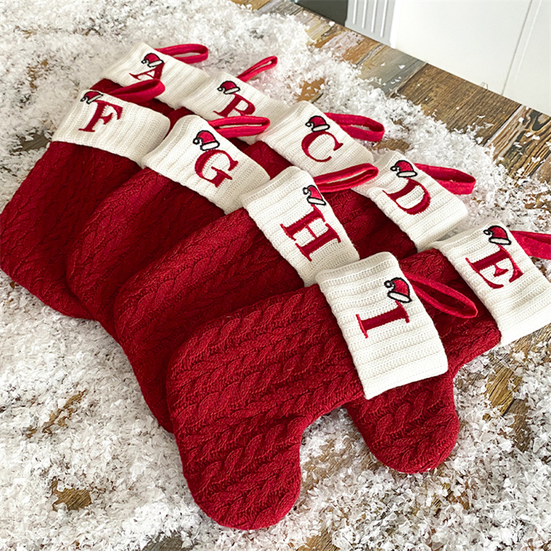 Tegooe Personalized Alphabet Knitted Christmas Stockings - Cable Knit Decoration