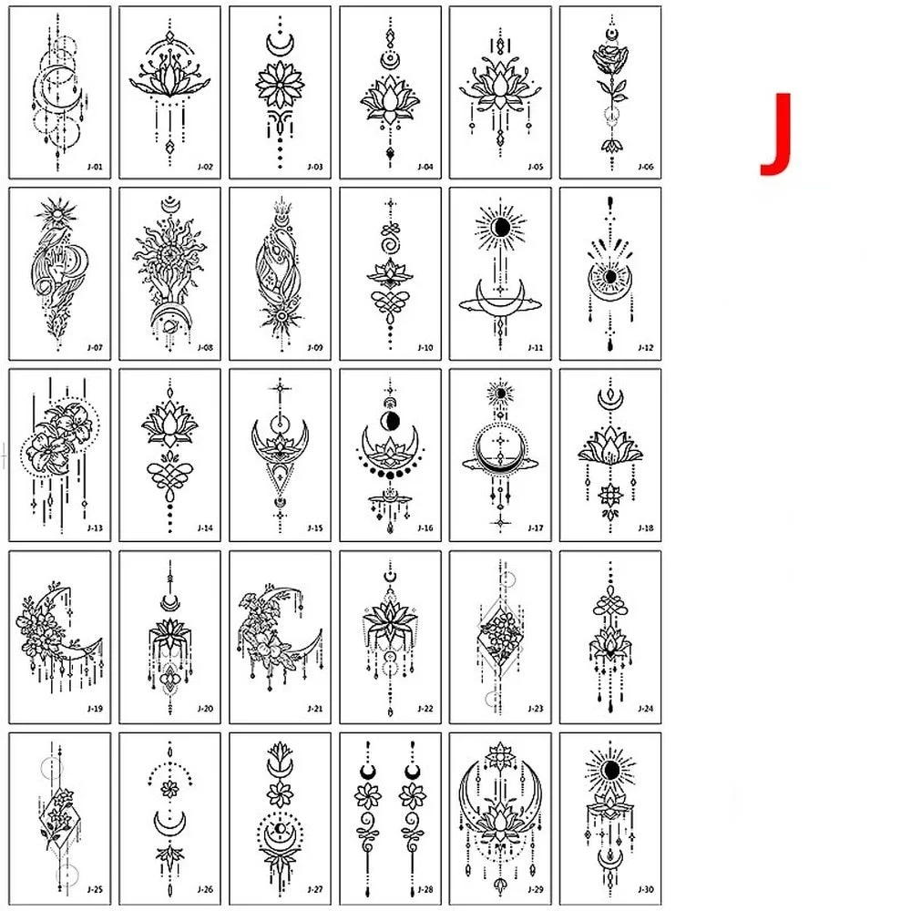 30pcs Ankle Black Line Body Art Flash Fake Waterproof Temporary Tattoos Women Arm Leg Chest Tatto Stickers Custom Flower Tatoos