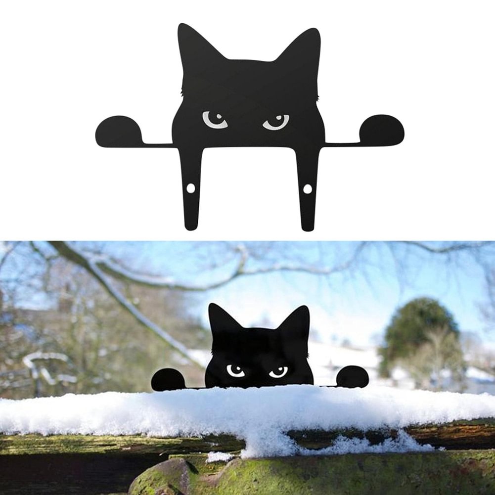 Metal Peeking Cat , Yard Art Garden Ornaments Cat Statue