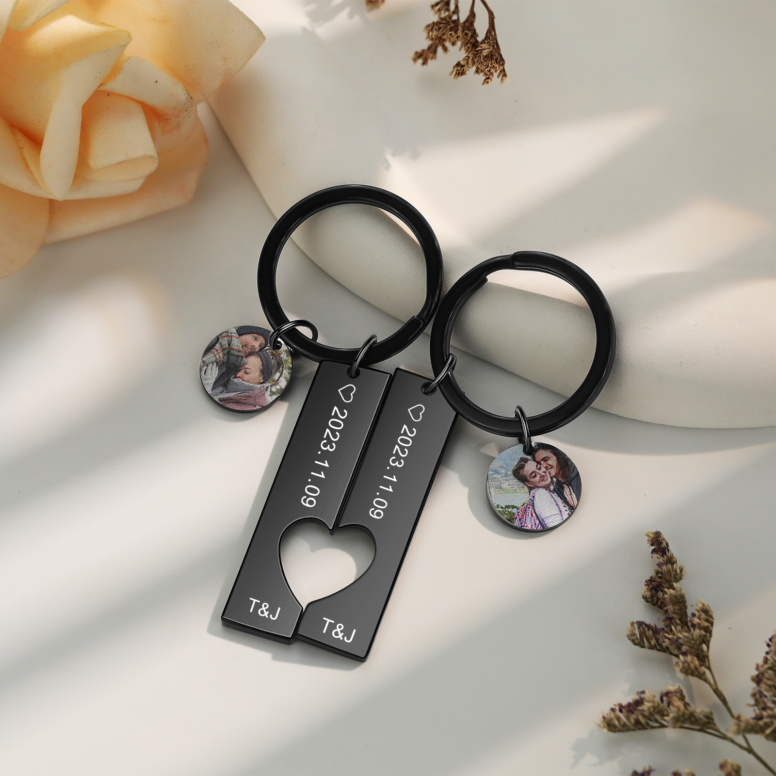 Personalised Couple Keychain Custom 2 Names & 2 Dates & 2 Photos Keyring Matching Couple Gifts Valentine's Day Gift for Him/Her-Jessemade AU