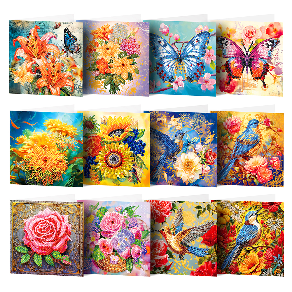 12pcs DIY Diamond Painting Greeting Card Garden Bird-Guru-buzz