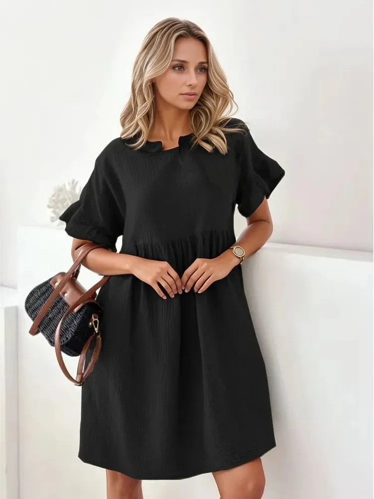 Round Neck Short Sleeve Mini Dress