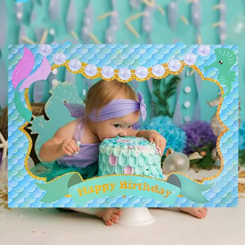 Mermaid Party Paper Photo Booth Props Baby Shower Girl Party Decoration Photo Frame Under The Sea Little Mermaid Birthday Party