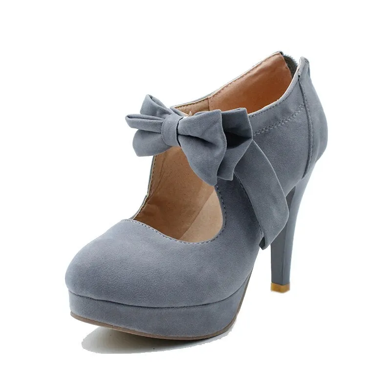 BONJOMARISA Sexy Spring Autumn High Heels Sweet Bowtie Platform Women Pumps Plus Size 30-48 Elegant Party Wedding Shoes Woman
