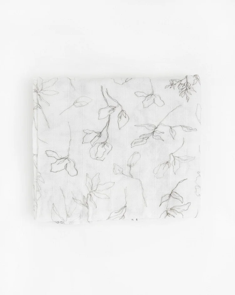 Organic Cotton Muslin Swaddle Blanket - Pencil Floral