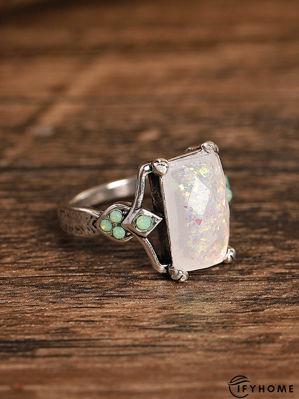 Vintage White Opal Ancient Silver Ring | IFYHOME