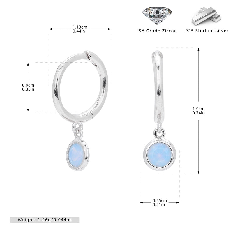 1 Pair 925 Sterling Silver Birthstone Round Drop Earrings