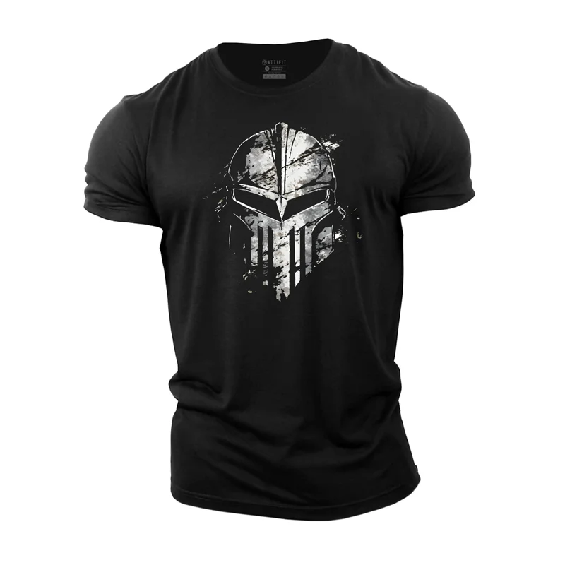Cotton Spartan Helmet Graphic Men's Fitness T-shirts tacday