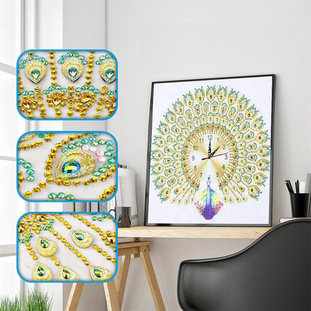 DIY Diamond Painting -  Special Shaped - Peafowl Clock Home Decor