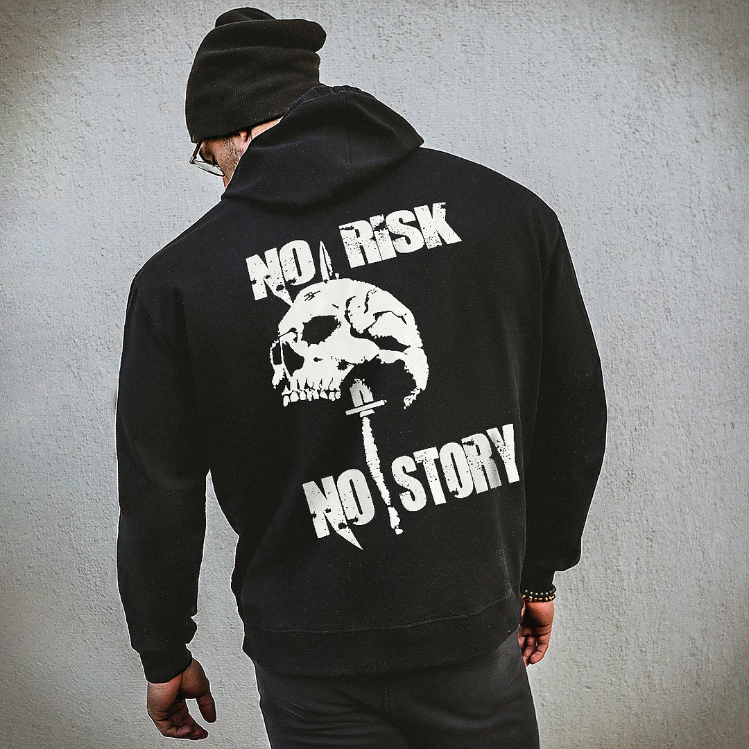 Livereid No Risk No Story Skull Printed Hoodie - Livereid