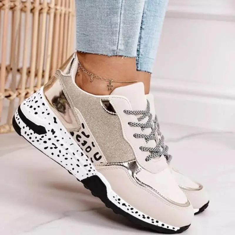 New Fashion Women's Sneakers Leopard Print Leather Thick Bottom Increased Sneakers Casual Comfortable Sports Shoes For Ladies