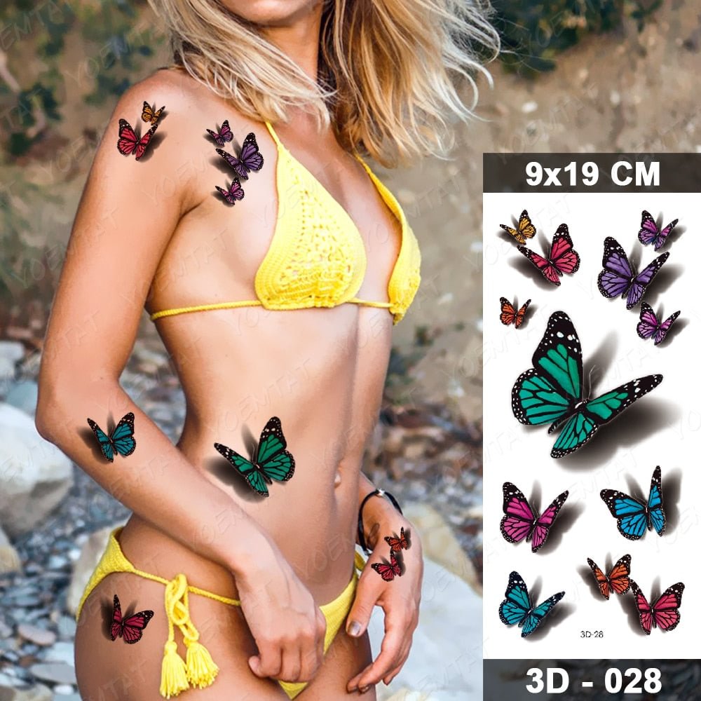 Waterproof Temporary Tattoo Sticker Butterfly Fake Tatto Flash Rose Feather Tatoo Body Art 3D Rose for Girl Women