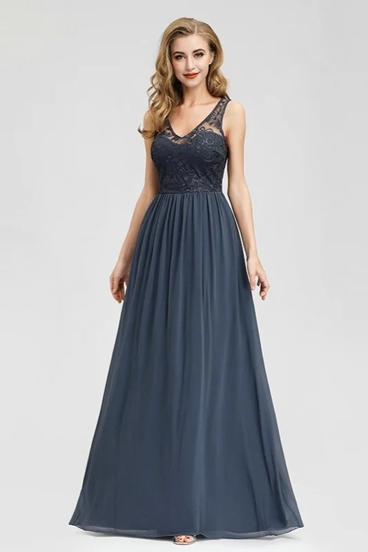 Elegant Stormy Lace Prom Dress Long Chiffon Sleeveless Evening Gowns - lulusllly