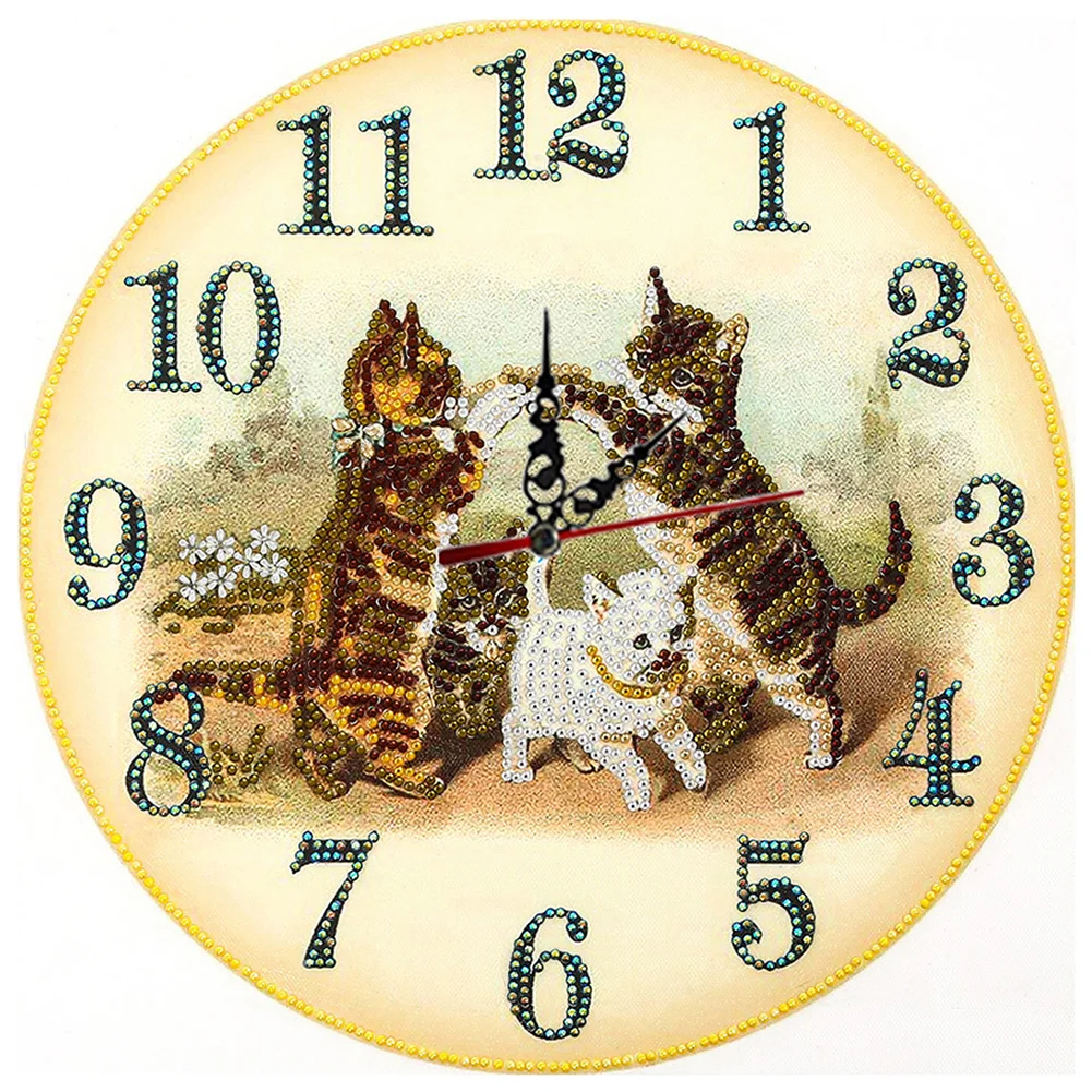 DIY Crystal Rhinestone Diamond Painting Cat Clock(35*35cm)