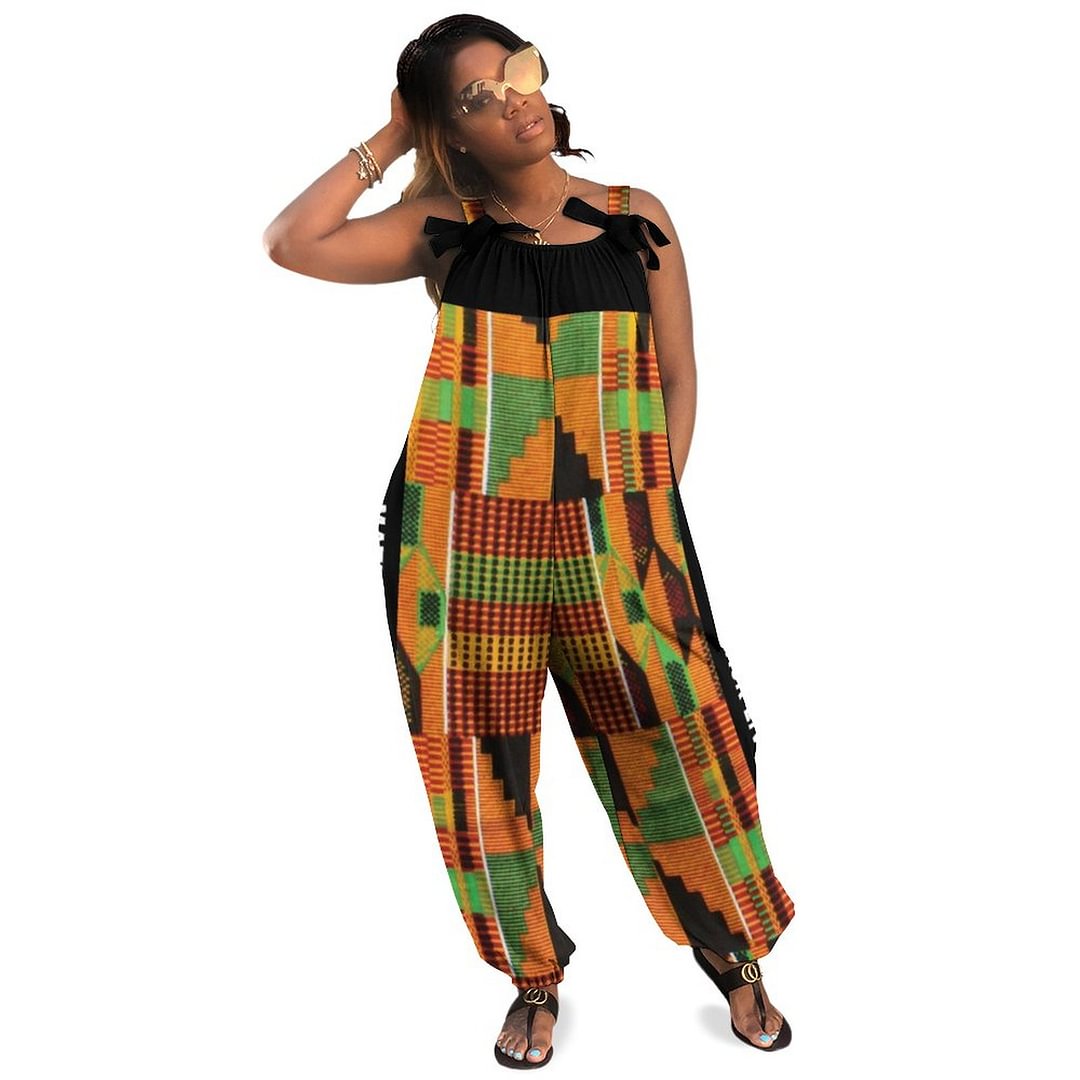 Black Lives Matter Kente Tribal African Print Boho Vintage Loose Overall Corset Jumpsuit Without Top