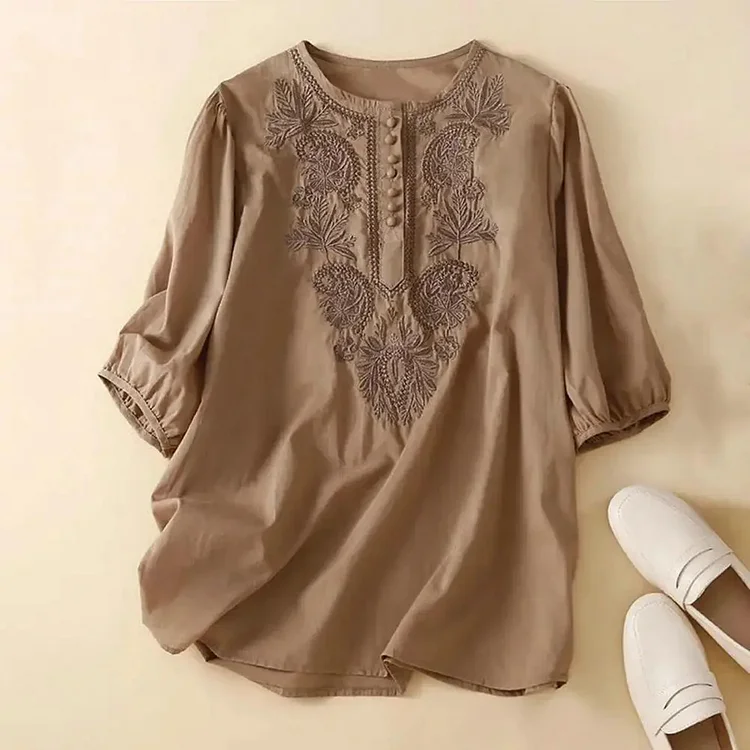 Damska koszulka w stylu retro z okrągłym dekoltem i krótkimi rękawami