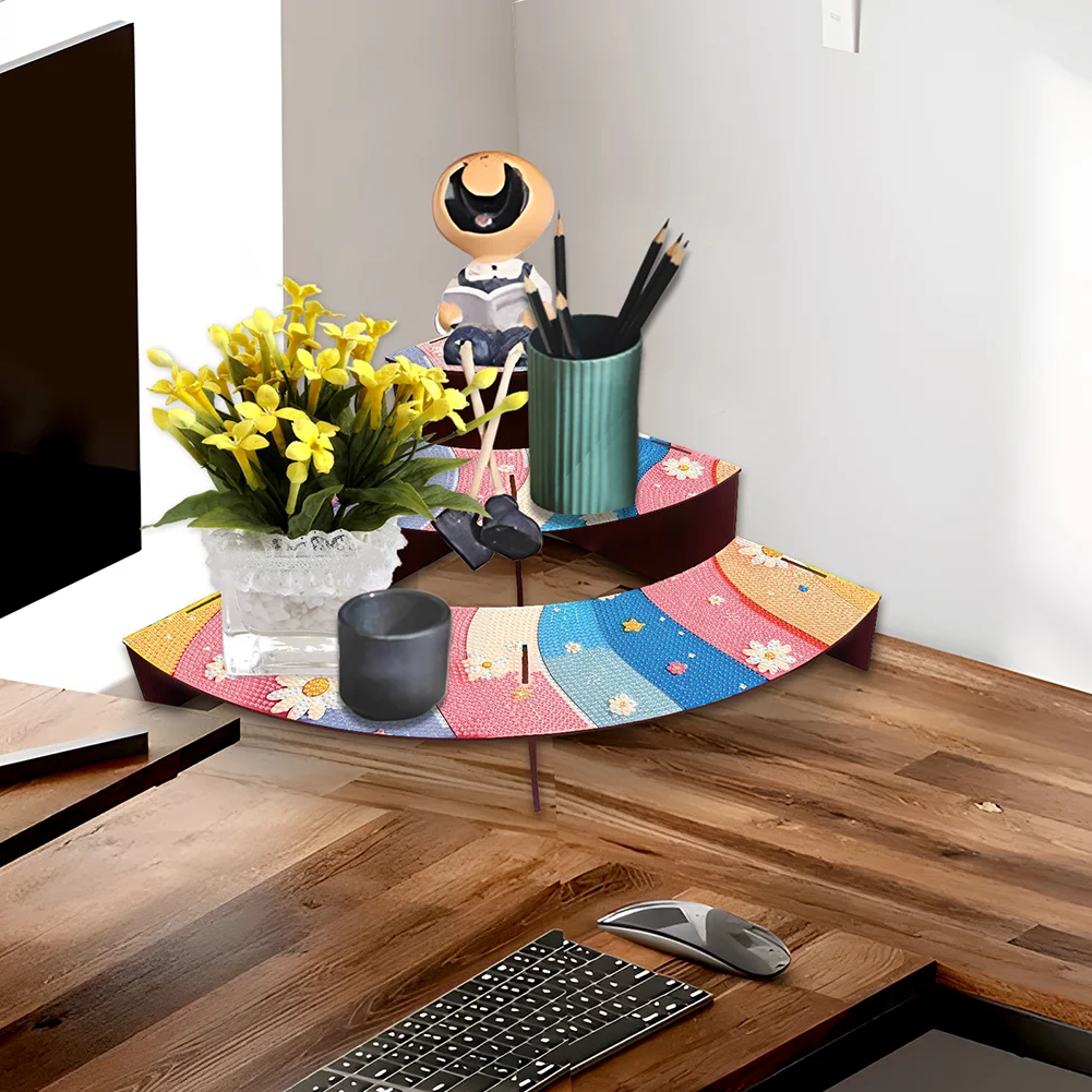 3 Tier Wood Rainbow Daisy DIY Diamond Painting Storage Holder for Home Office