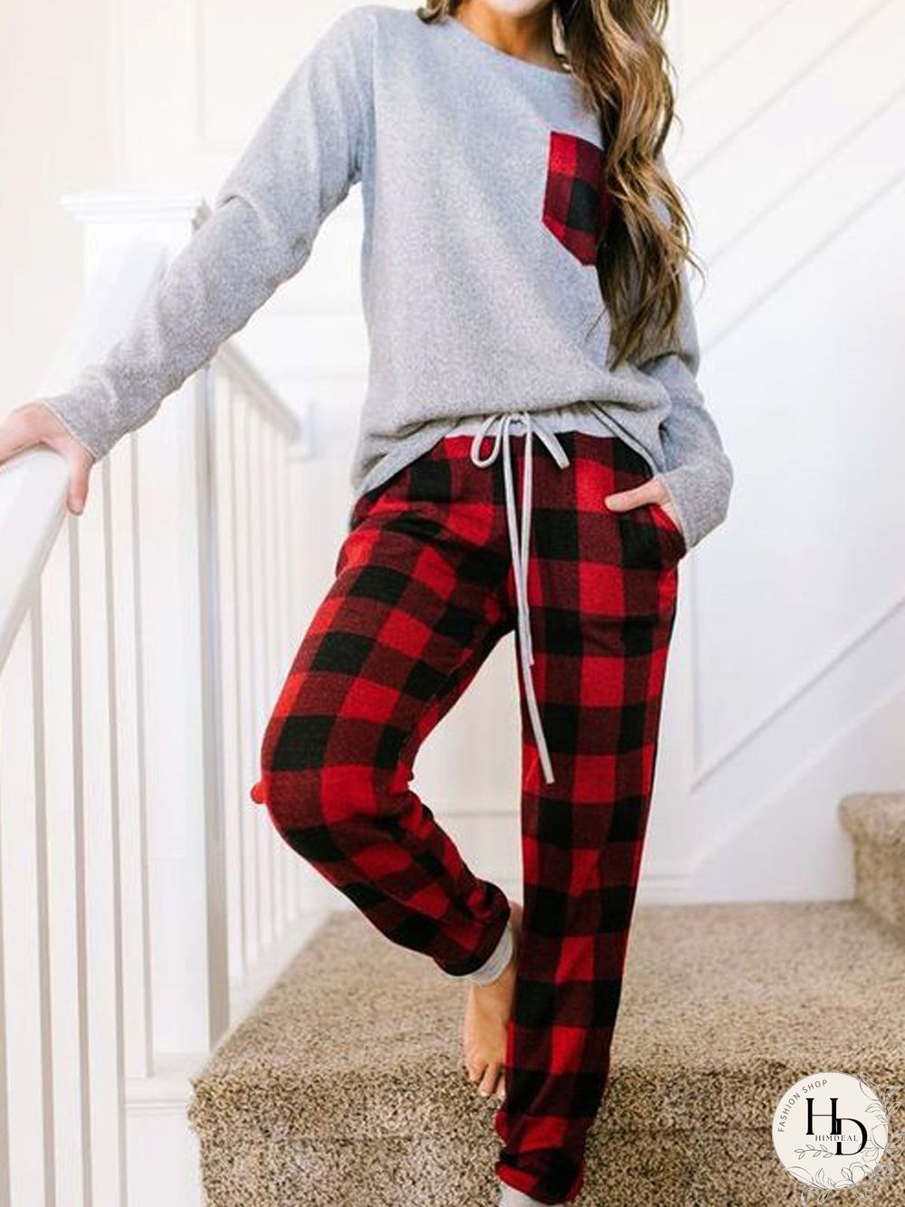 Women's Cotton-Blend Long Sleeve 2 Piece Sweatshirt & Sweatpants Home Suit
