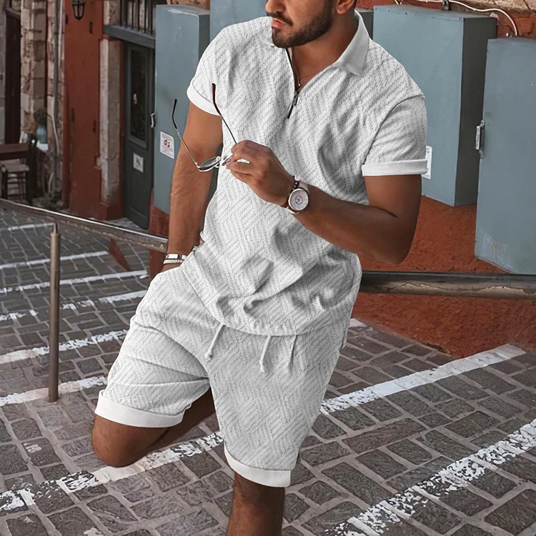 Fashion Solid Color Short Sleeve Polo Shirt And Short Co-Ord