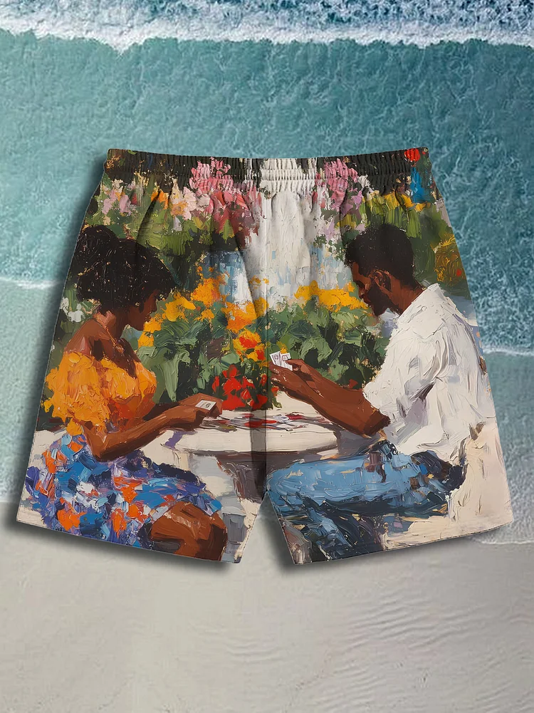 Men's Oil Painting Holiday Style Valentine's Day Print Casual Shorts