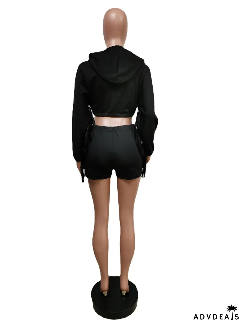 Pure Color Tassels Hooded Shorts Two-piece Suit