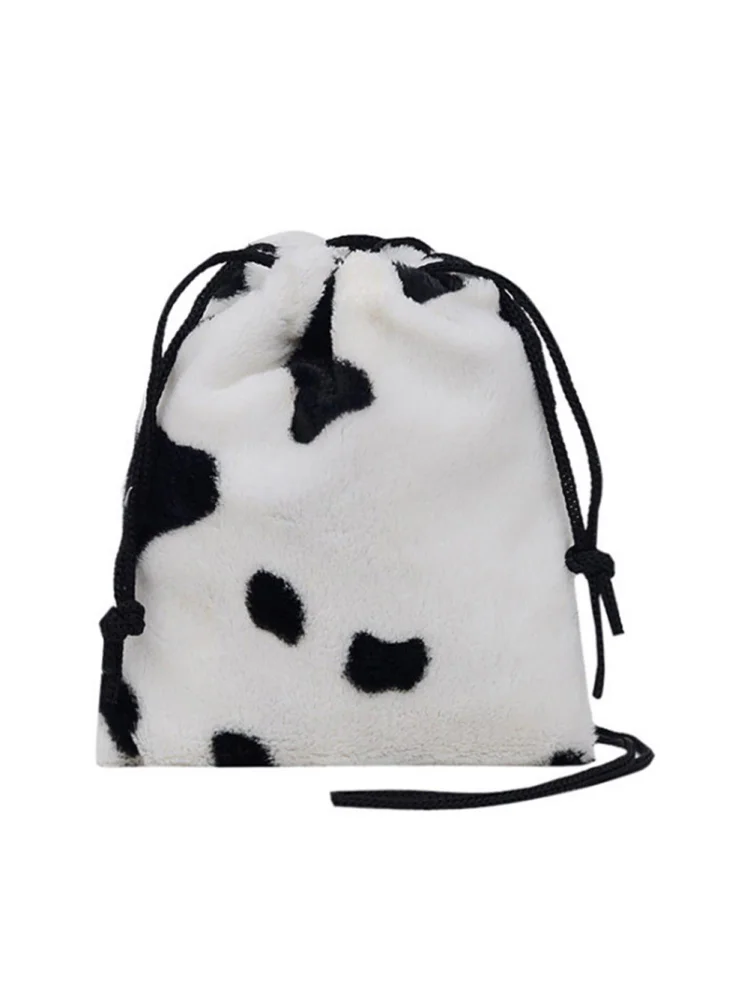 Women Plush Shoulder Crossbody Bag Mini Drawstring Handbags (Cow Printed)
