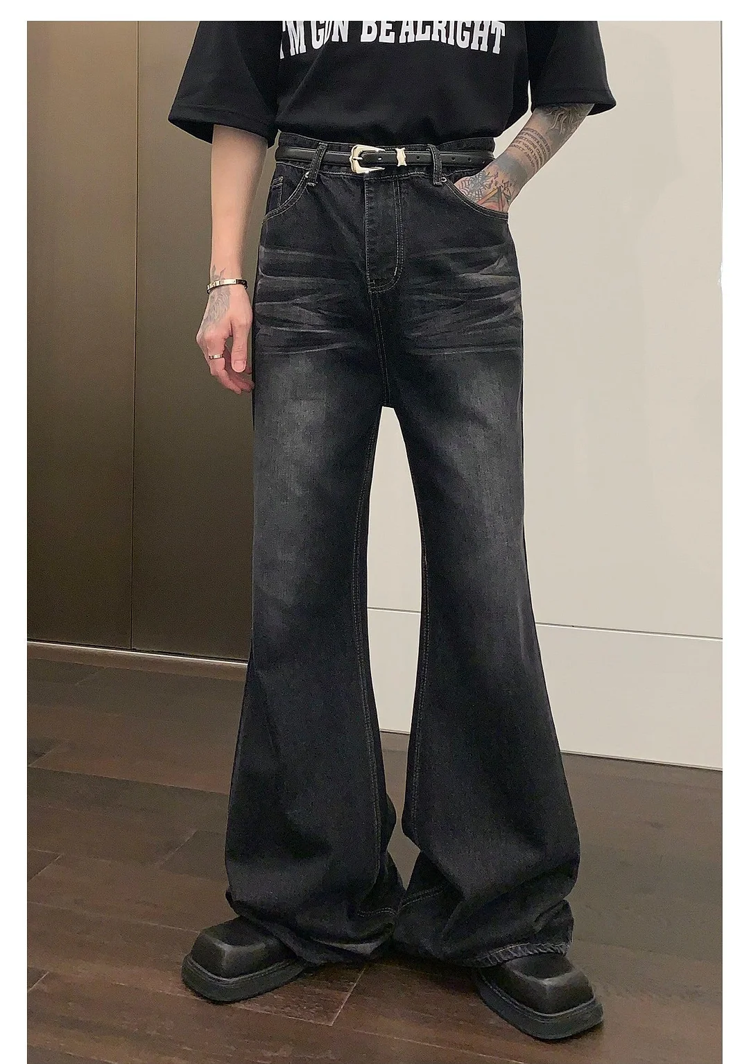 Aonga Black Flared Wide-leg Jeans