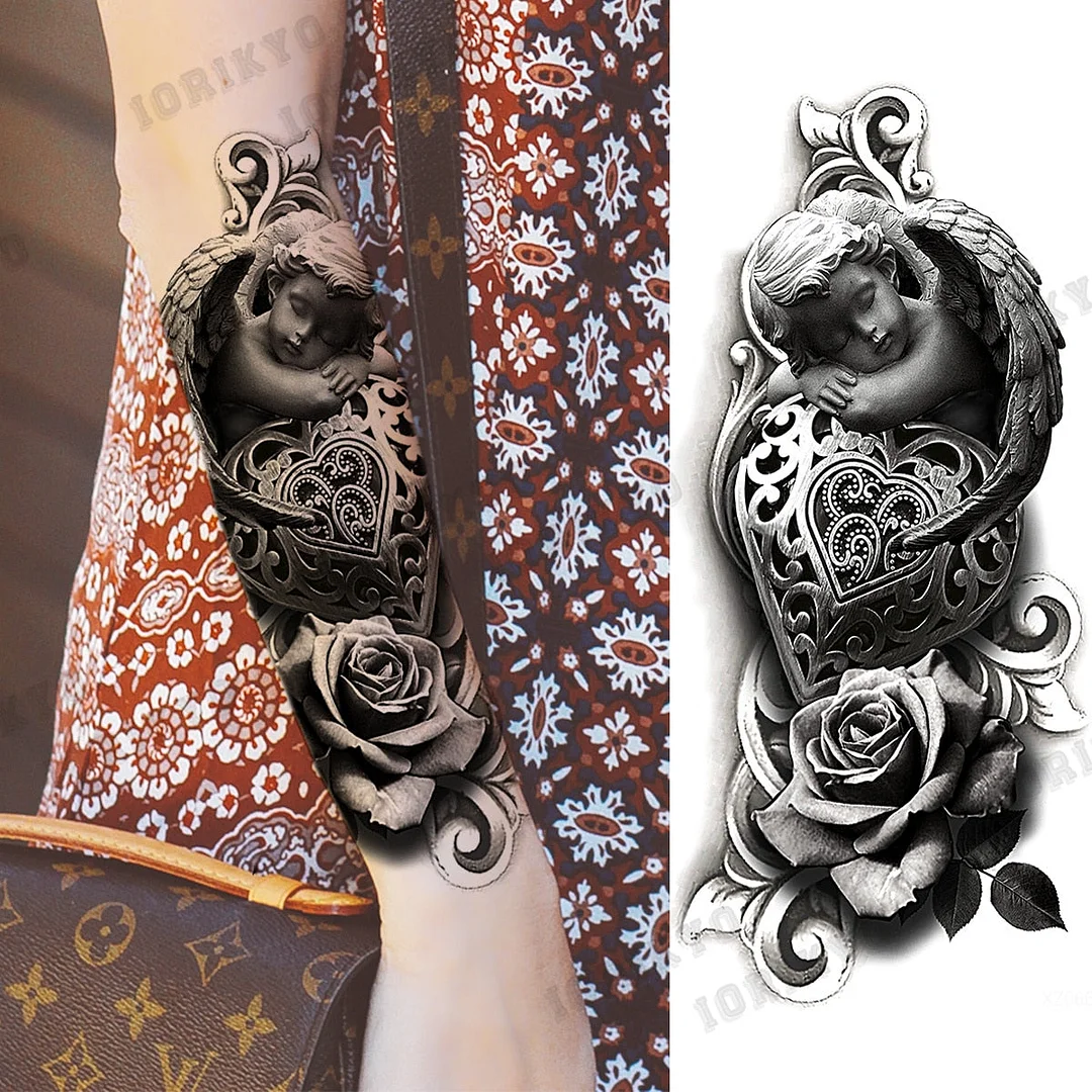 Black Devil Vampire Arm Temporary Tattoos For Women Adult Skull Lion Crown Compass Fake Tattoo Washable Body Art Painting Tatoos