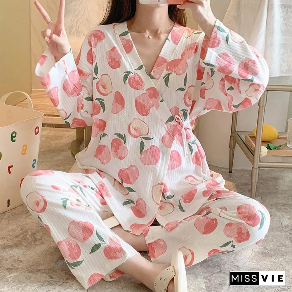Small Flower Letter Cotton Pajamas Set