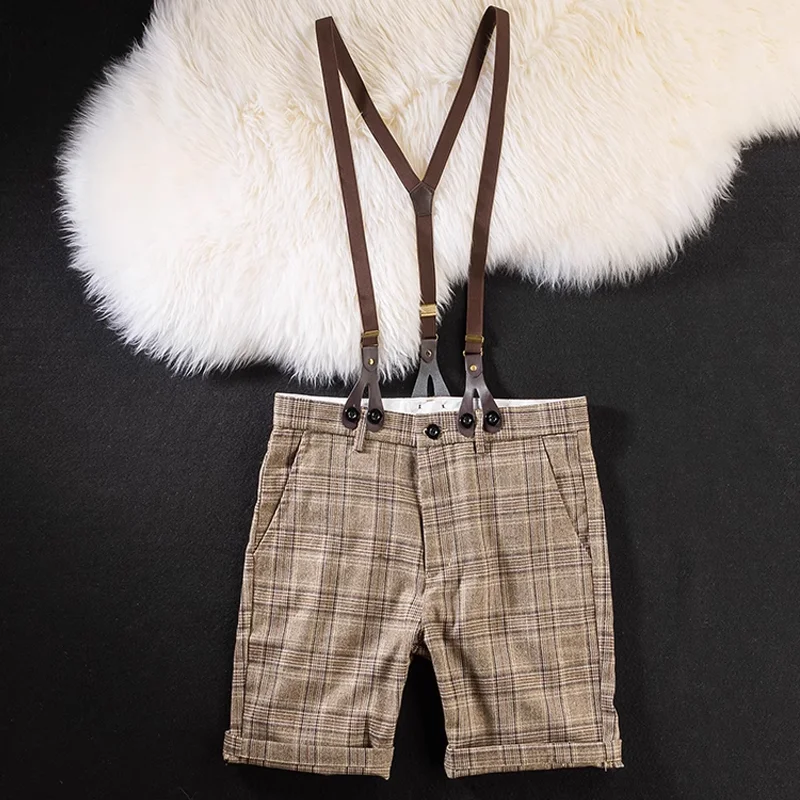 Casual Plaid Suspenders Shorts Overalls