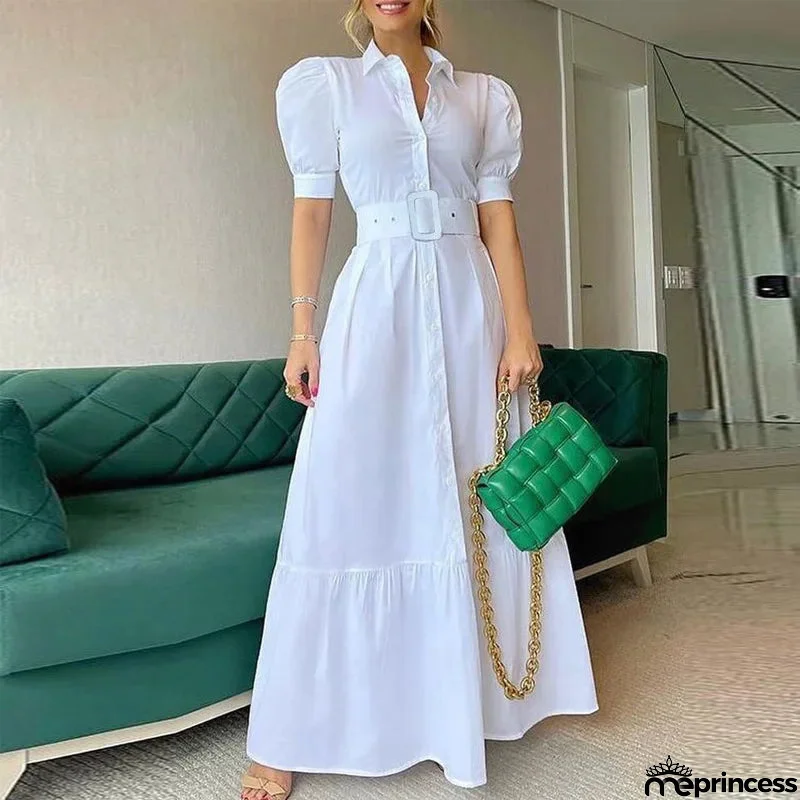 Women's Polyester Short Sleeves Solid Pattern Casual Wear Dress