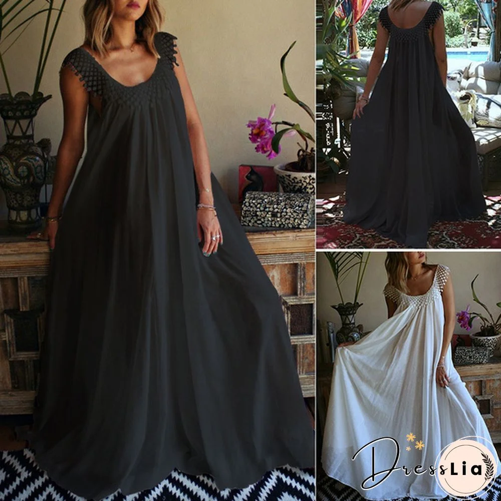 Womens Sleeveless Long Maxi Dress Lace Holiday Party Dresses Bohemian Sundress