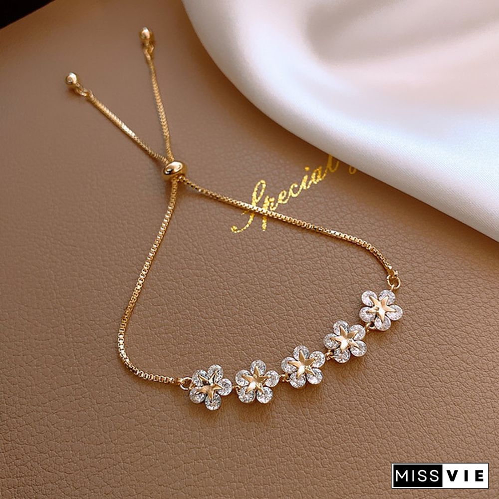 NEW Fashion pretty 925 Silver Lucky Zircon Flower bracelet Chain Adjustable bracelet European Bangle Bracelet Beads Arrow Heart Jewelery Christmas Gifts