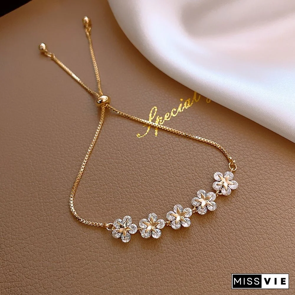 NEW Fashion pretty 925 Silver Lucky Zircon Flower bracelet Chain Adjustable bracelet European Bangle Bracelet Beads Arrow Heart Jewelery Christmas Gifts