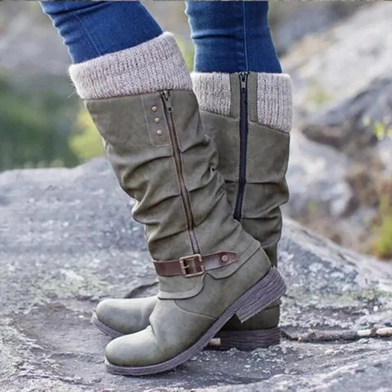 Yyvonne Autumn And Winter Trouser Boots Women Large Size Thick And High-Heeled Boots Belt Buckle Fashion Thin Boots Women